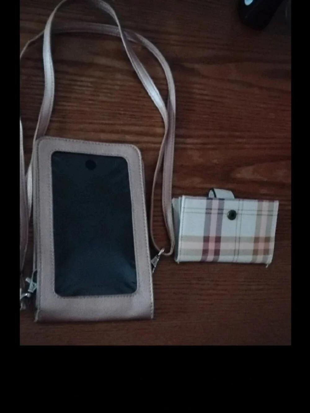 Stylish Beige Crossbody Phone Bag with Plaid Card Wallet